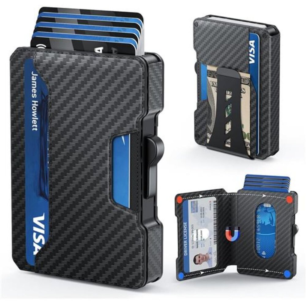 Slim Wallet for Men Minimalist Wallet with Money Clip Aluminum Pop Up Card Case